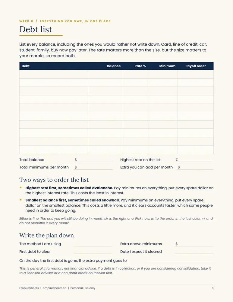 Page 6 of 90 Day Money Reset Workbook