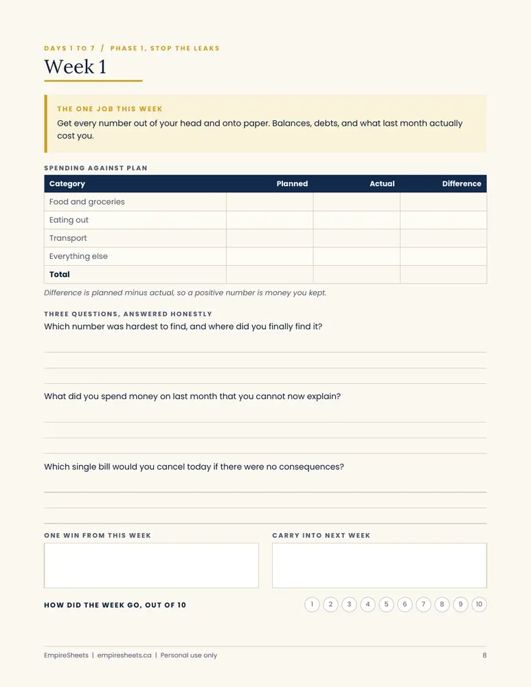 Page 8 of 90 Day Money Reset Workbook