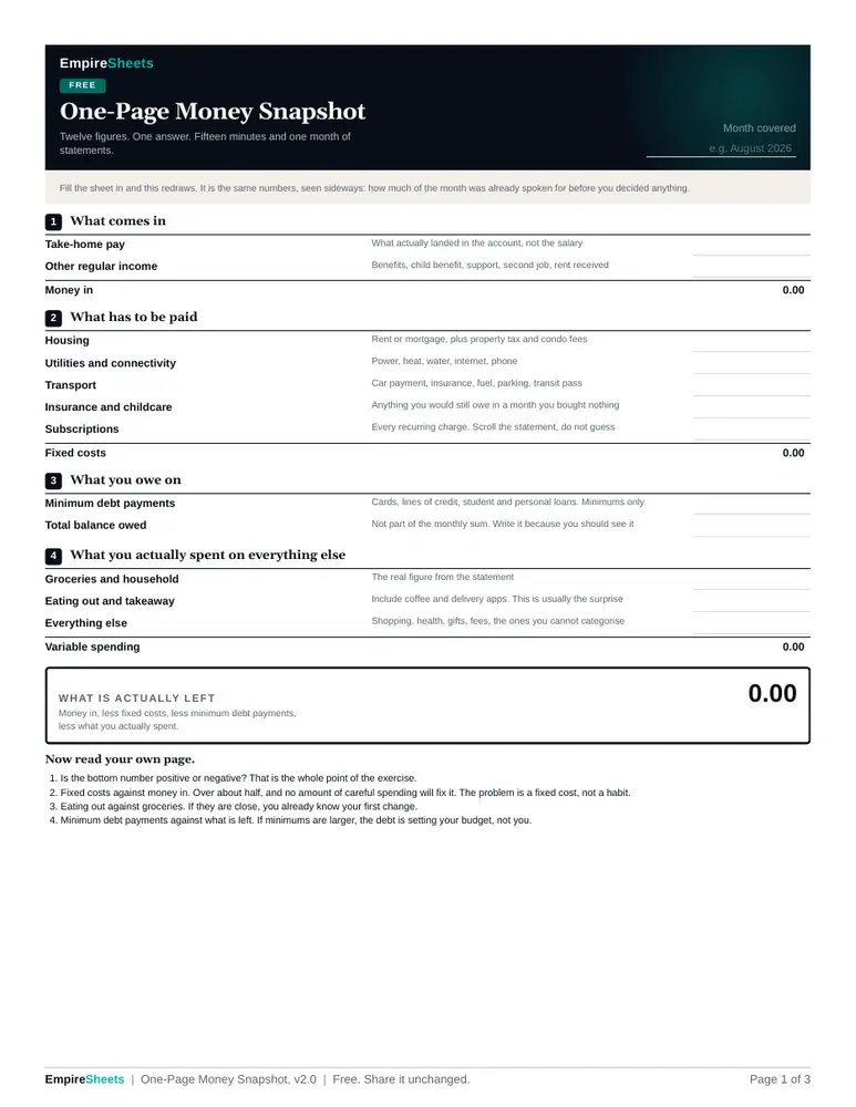 Page 1 of Money Snapshot