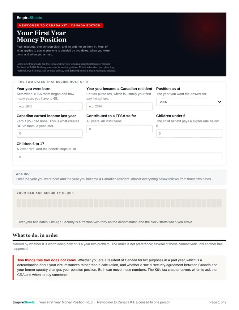 Page 1 of First Year Money Position