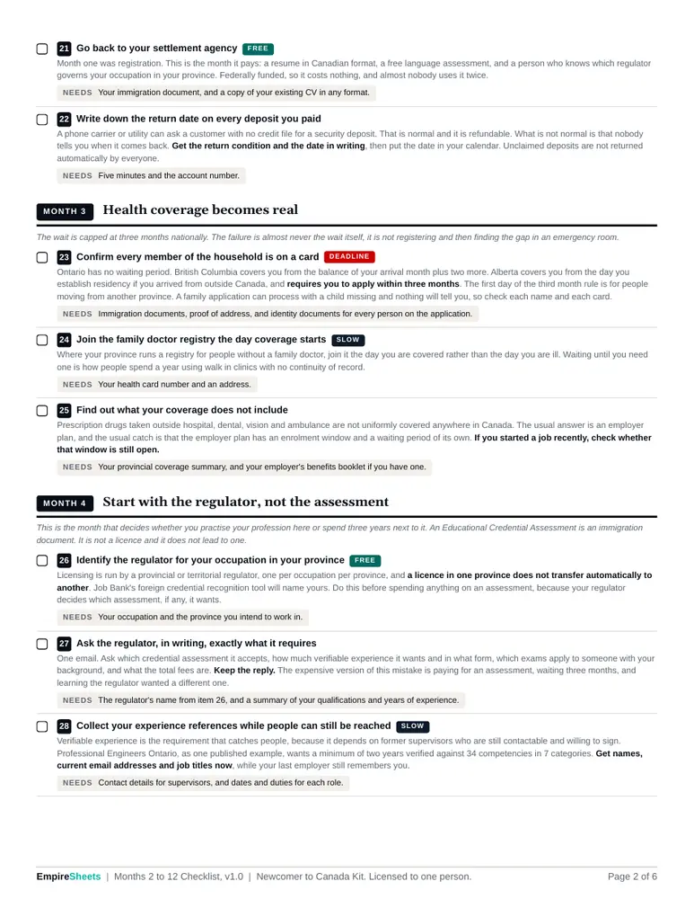 Page 2 of Months 2 to 12 Checklist