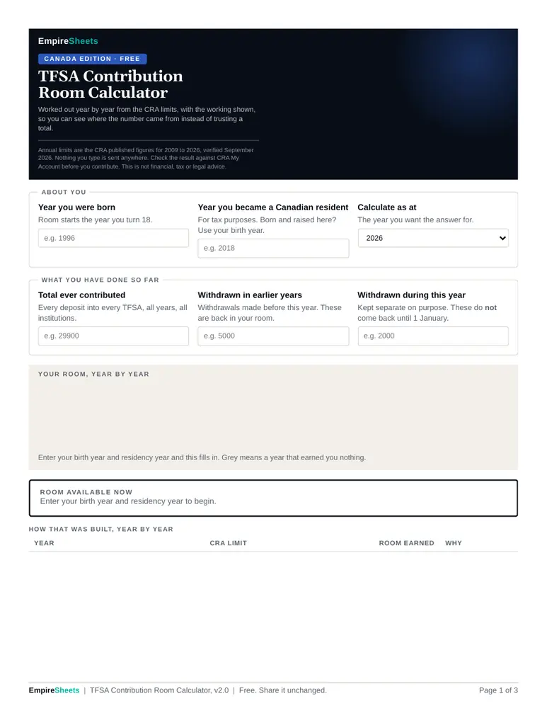 Page 1 of TFSA Room Calculator